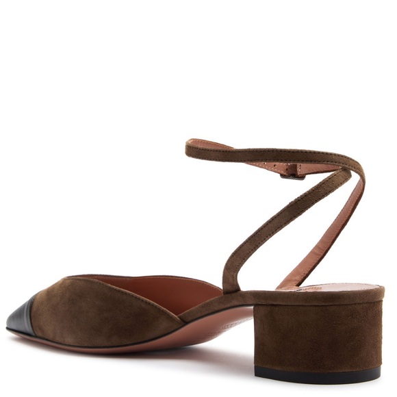 Aquazzura French Flirt Pump 35mm Espresso Suede Black Leather Cap Toe - Picture 3 of 16